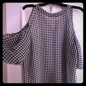 Black and White cold shoulder blouse!